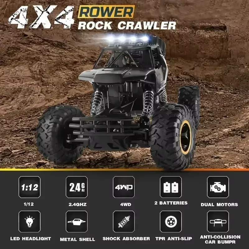 1/12 4WD RC Off-Road Truck - Durable All-Terrain High-Speed Remote Control Vehic