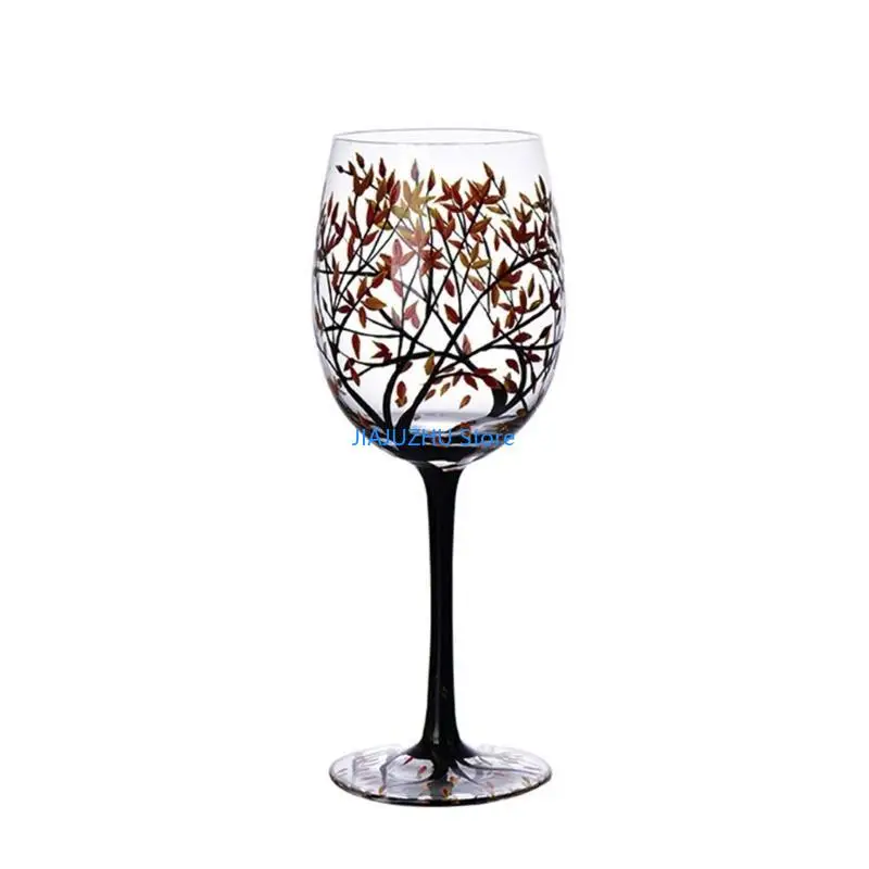 Hand-Painted Four Seasons Tree Wine Glass - Elegant Decorative Drinkware
