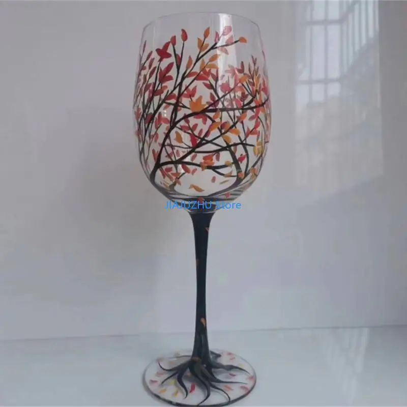 Hand-Painted Four Seasons Tree Wine Glass - Elegant Decorative Drinkware
