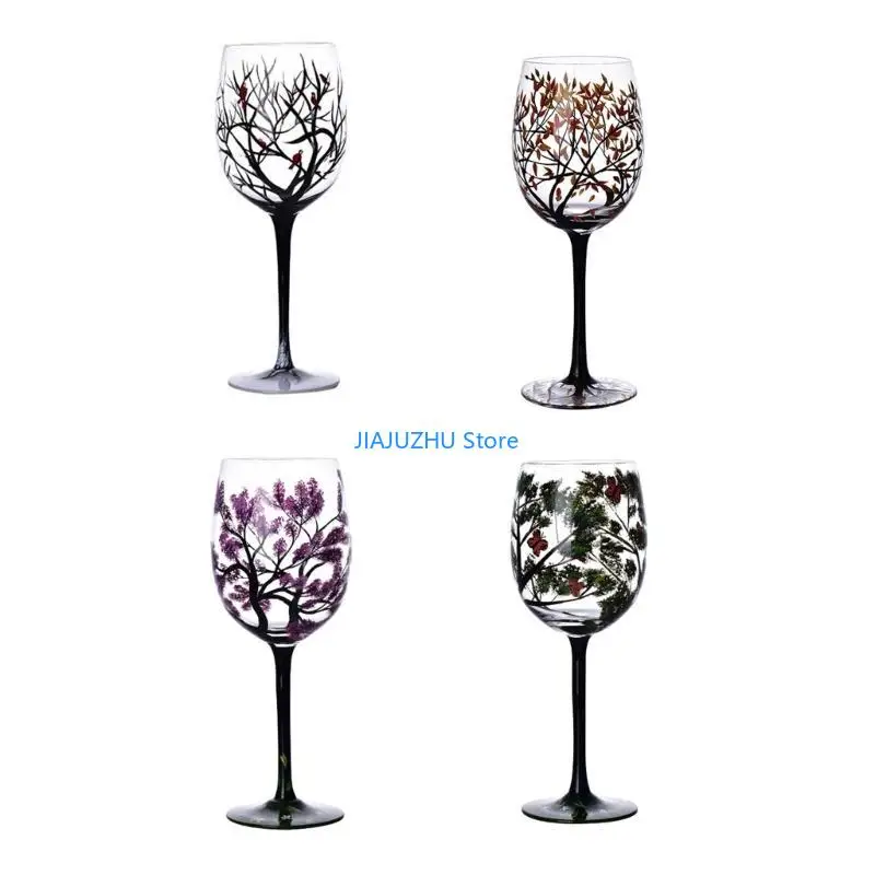 Hand-Painted Four Seasons Tree Wine Glass - Elegant Decorative Drinkware