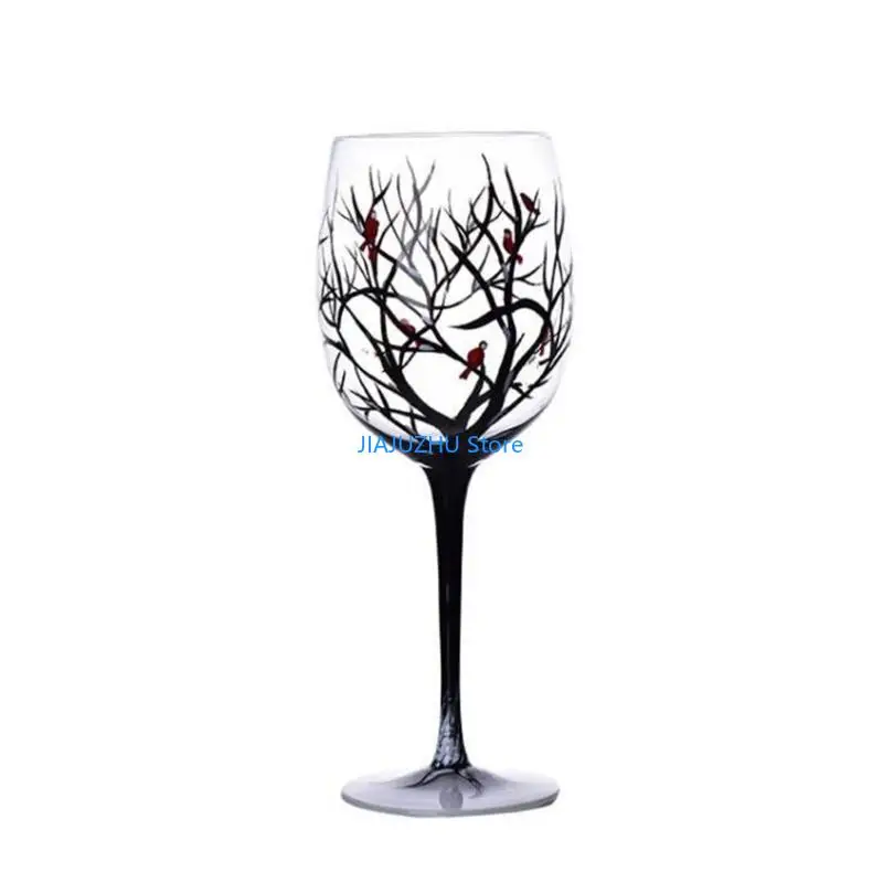 Hand-Painted Four Seasons Tree Wine Glass - Elegant Decorative Drinkware