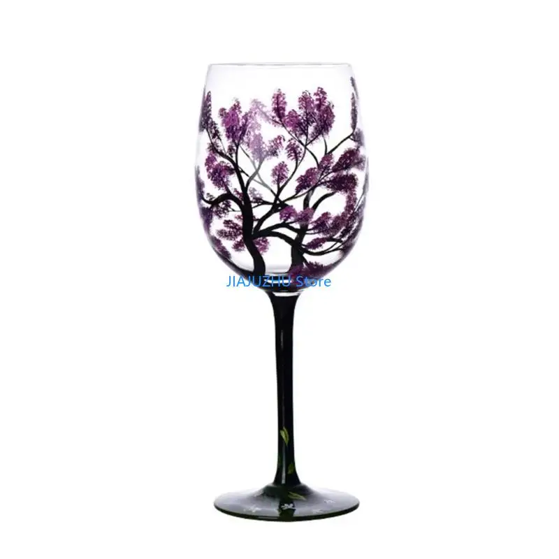 Hand-Painted Four Seasons Tree Wine Glass - Elegant Decorative Drinkware