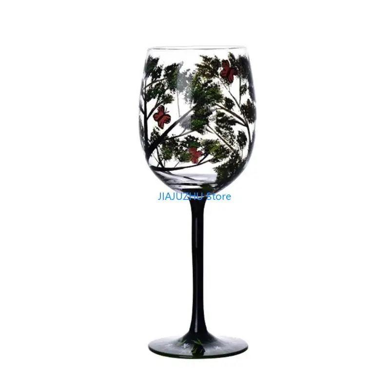 Hand-Painted Four Seasons Tree Wine Glass - Elegant Decorative Drinkware