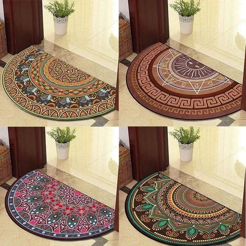 European Style Semi-Circular Retro Door Rug for Living Room Decor