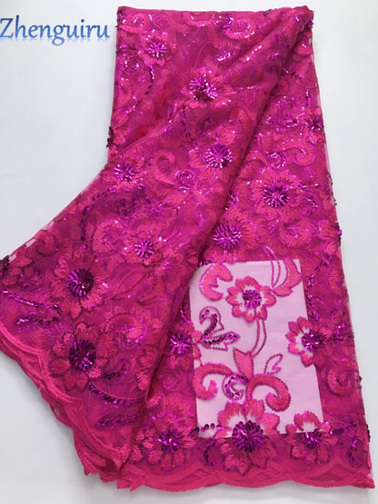 2025 African Sequins Mesh Lace Fabric High Quality Embroidered French Tulle Lace