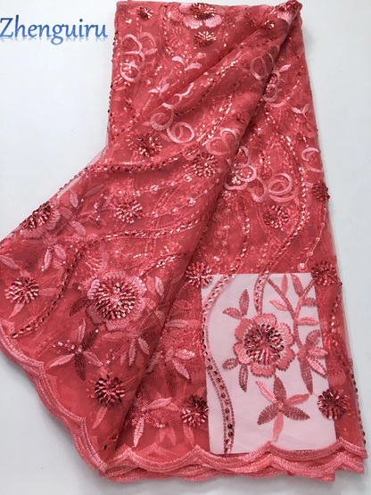 2025 African Sequins Mesh Lace Fabric High Quality Embroidered French Tulle Lace