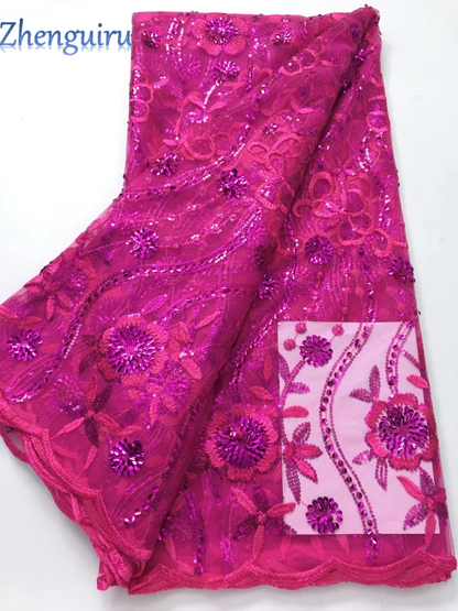 2025 African Sequins Mesh Lace Fabric High Quality Embroidered French Tulle Lace