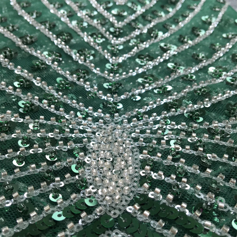 Premium African Tulle Lace Fabric with Bead Sequins for Dressmaking F3737