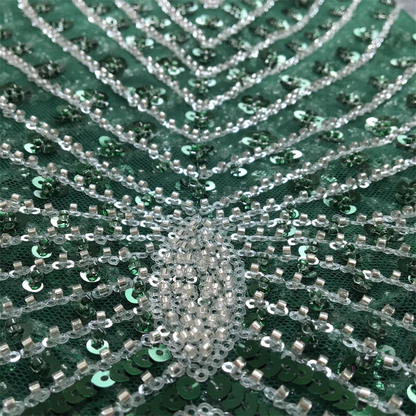 Premium African Tulle Lace Fabric with Bead Sequins for Dressmaking F3737