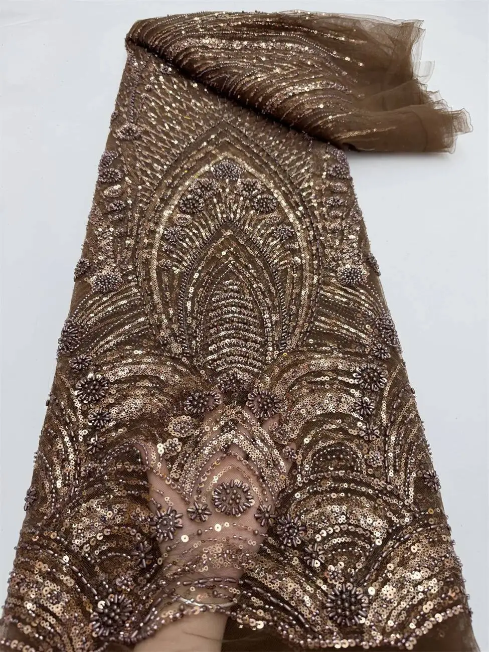 Premium African Beaded French Lace Fabric for Wedding Dresses 2025