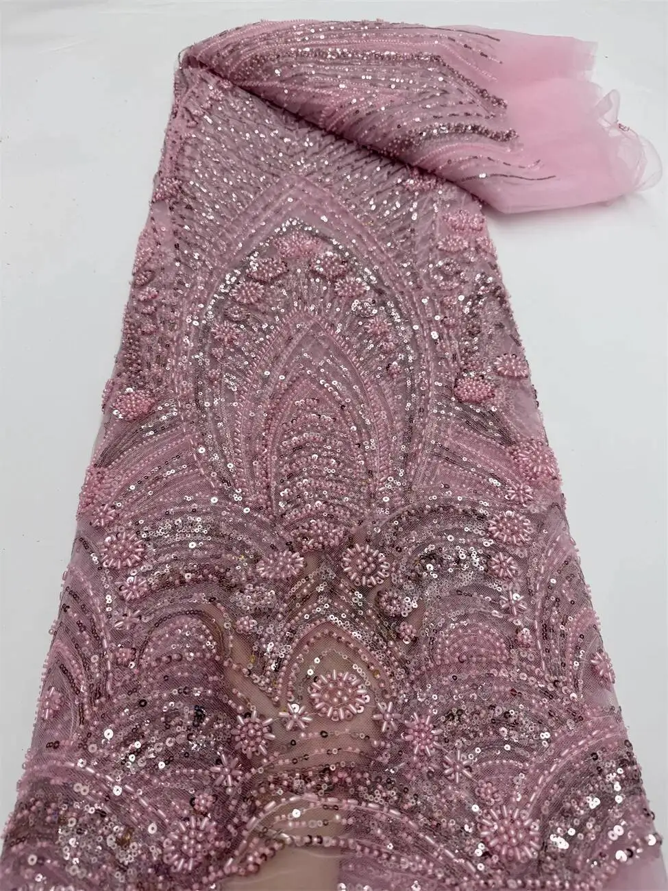 Premium African Beaded French Lace Fabric for Wedding Dresses 2025