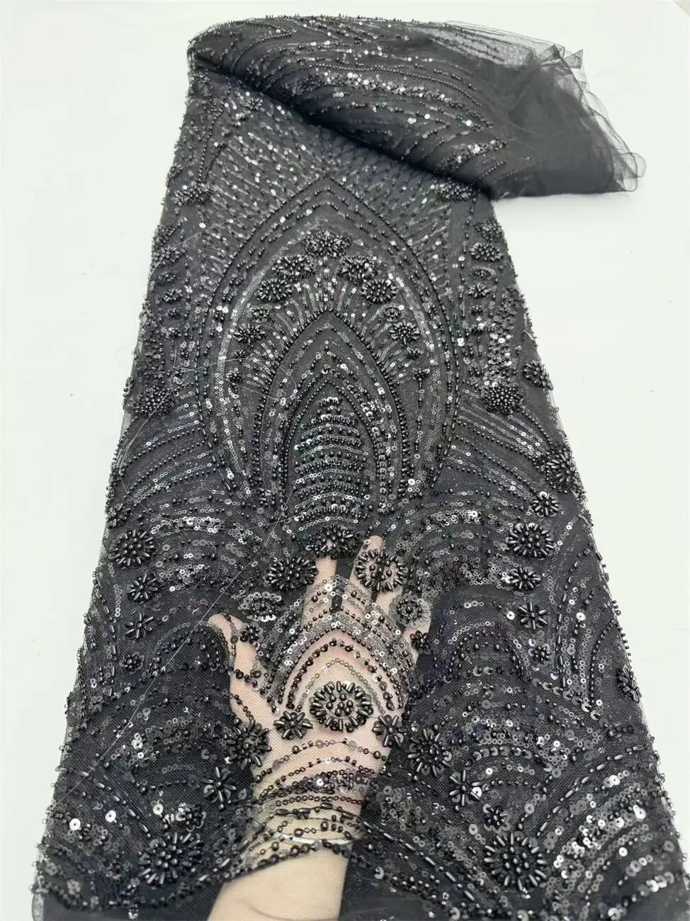 Premium African Beaded French Lace Fabric for Wedding Dresses 2025