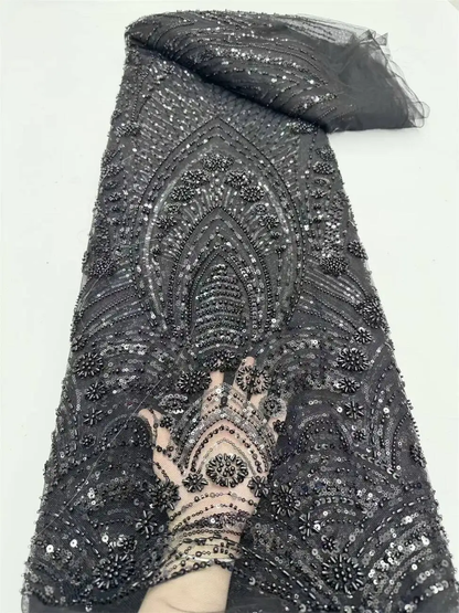 Premium African Beaded French Lace Fabric for Wedding Dresses 2025