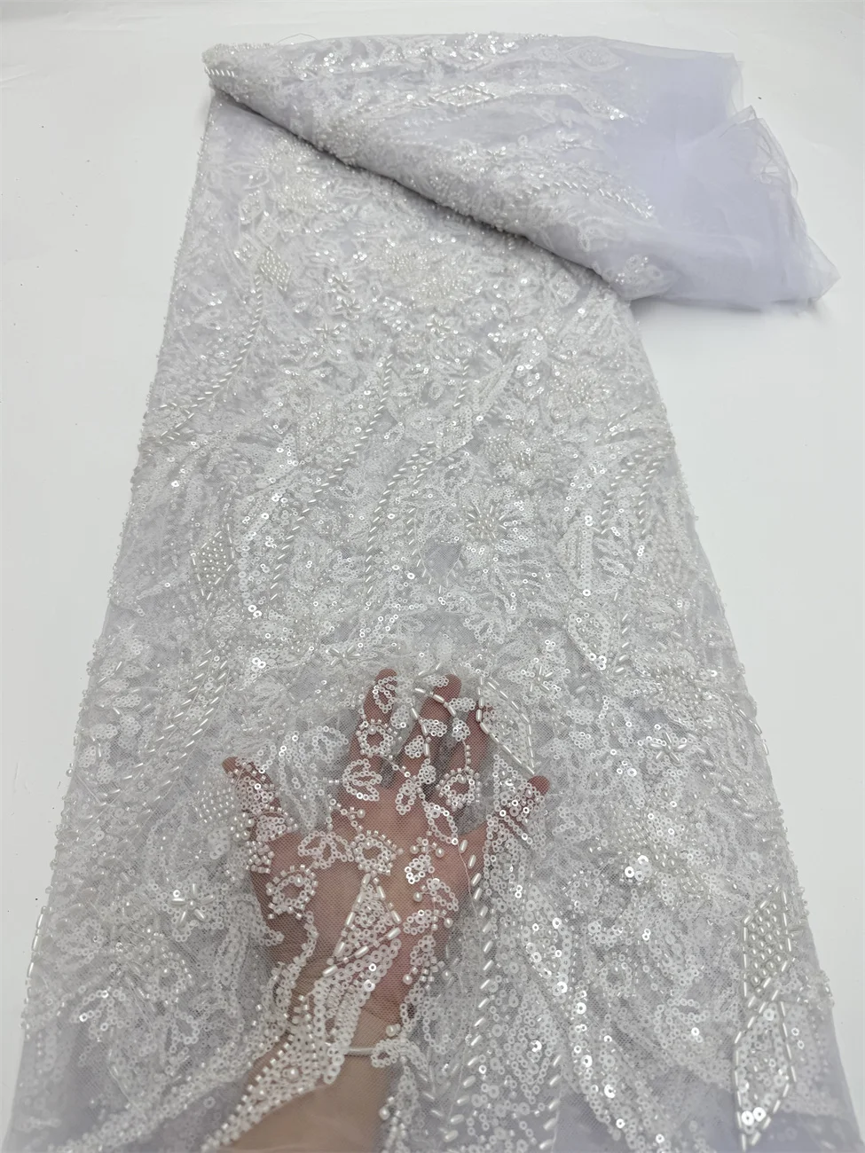 Premium African Beaded French Lace Fabric for Wedding Dresses 2025