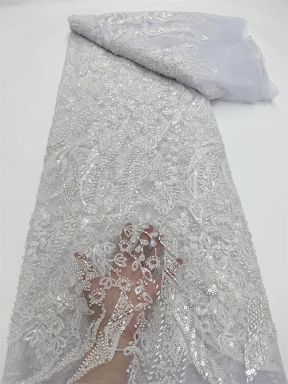 Premium African Beaded French Lace Fabric for Wedding Dresses 2025