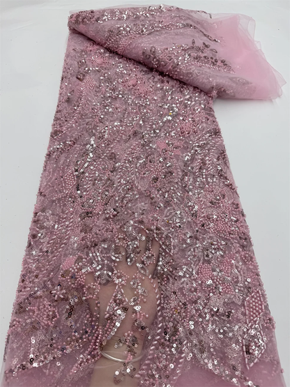 Premium African Beaded French Lace Fabric for Wedding Dresses 2025