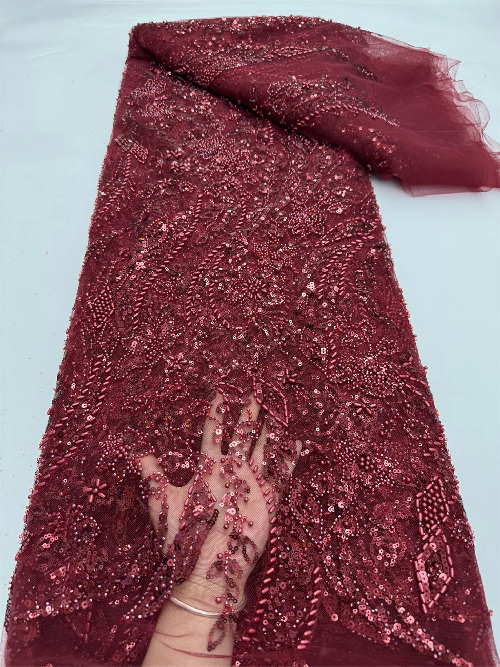 Premium African Beaded French Lace Fabric for Wedding Dresses 2025