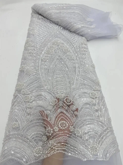 Premium African Beaded French Lace Fabric for Wedding Dresses 2025