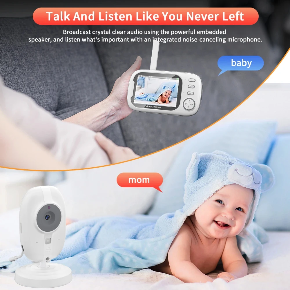 New 3.5 Inch Wireless Video Baby Monitor Night Vision Temperature Monitoring 2 W