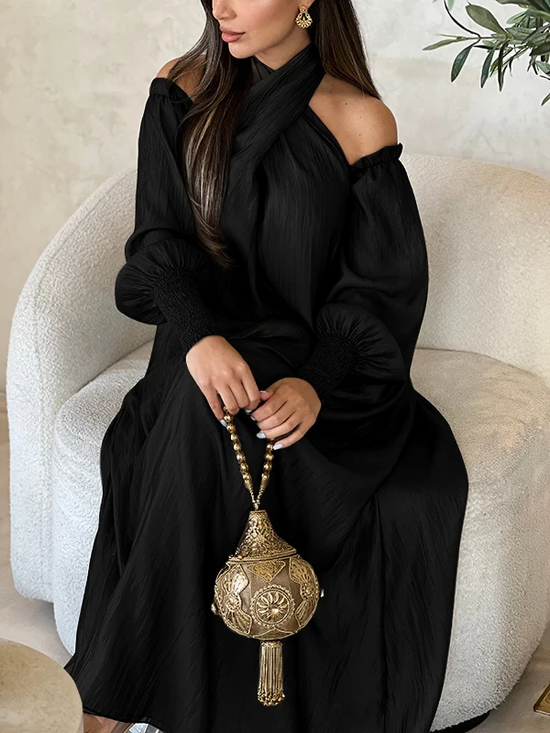 Modigirl Elegant Plus Size Maxi Dress with Puff Sleeves for Women 2025