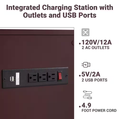 11 In. Cherry Rectangle Wood End Table with USB Ports and Outlets