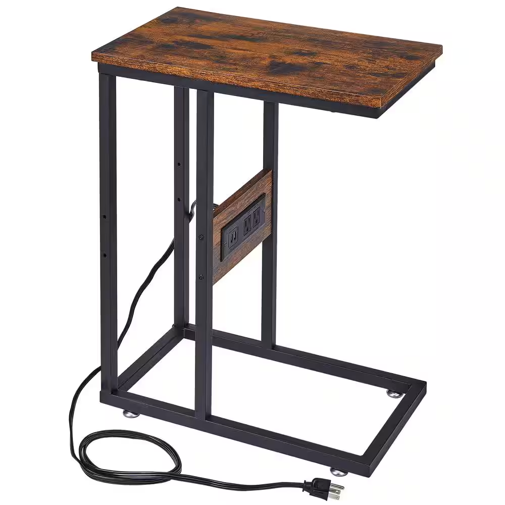 11 In. W. Brown C-Shaped End Side Couch Table Snack Style for Living Room, Sofa,