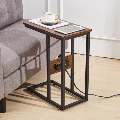 11 In. W. Brown C-Shaped End Side Couch Table Snack Style for Living Room, Sofa,