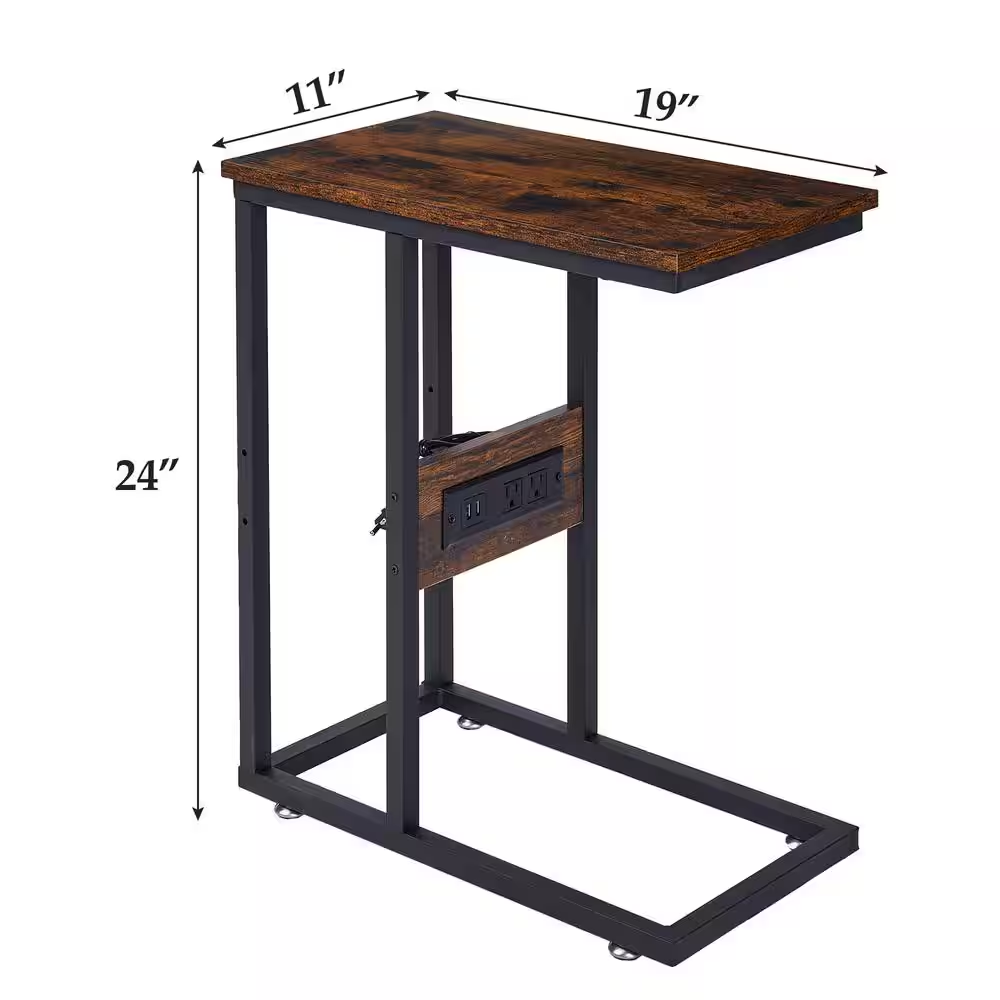 11 In. W. Brown C-Shaped End Side Couch Table Snack Style for Living Room, Sofa,