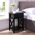 16 In. Black Wooden Rectangle End Table with Drawer and Shelf-Slim Nightstand fo