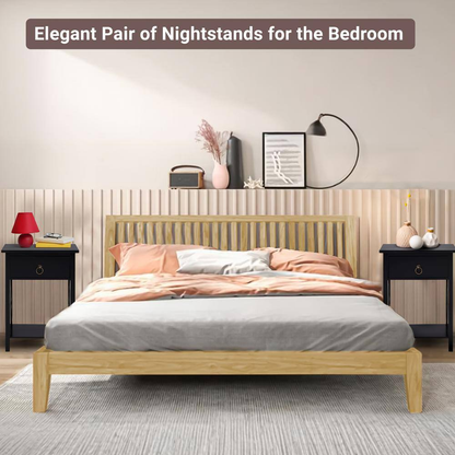 16 In. Black Wooden Rectangle End Table with Drawer and Shelf-Slim Nightstand fo