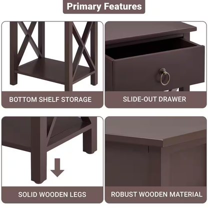 16 In. Espresso Narrow Wood End Table with Drawer and Shelf-Compact Side Table f