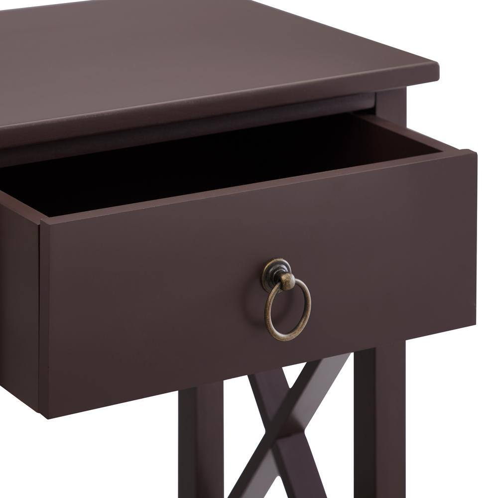 16 In. Espresso Narrow Wood End Table with Drawer and Shelf-Compact Side Table f