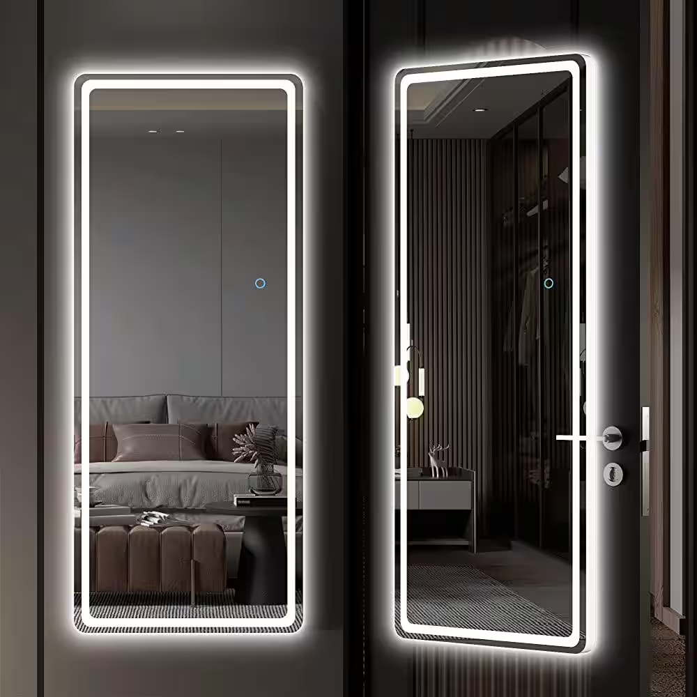 16 In. W X 44 In. H Rectangle Frame LED Full Body Wall Mounted White Mirror