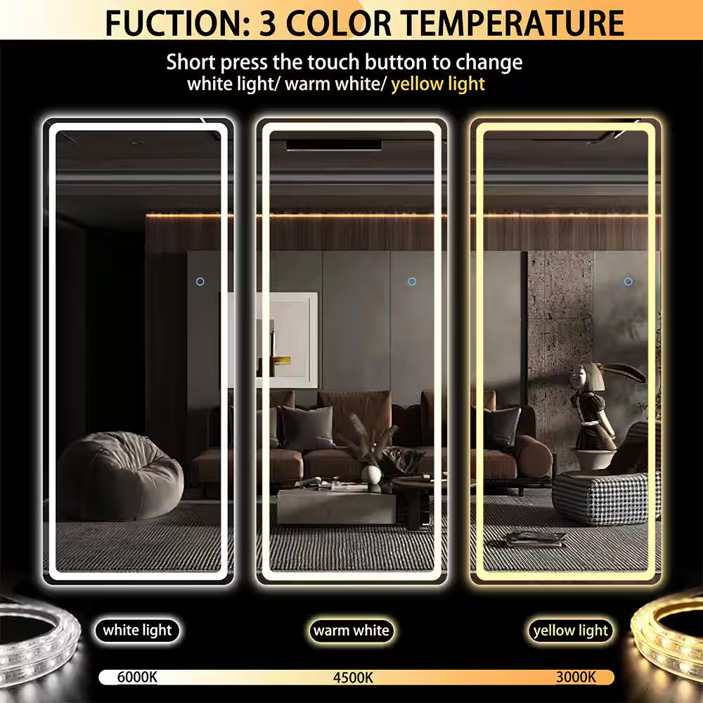 16 In. W X 44 In. H Rectangle Frame LED Full Body Wall Mounted White Mirror