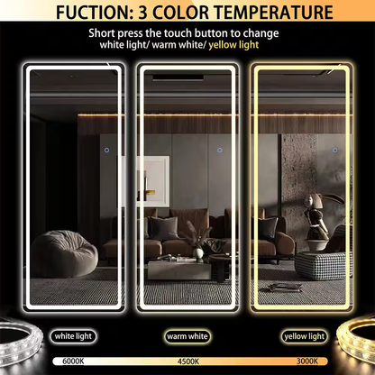 16 In. W X 44 In. H Rectangle Frame LED Full Body Wall Mounted White Mirror