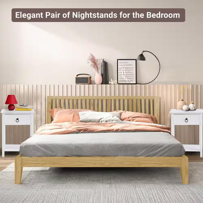 16 In. White Slim Wood End Table with Drawer and Shelf-Narrow Bedside Table for 