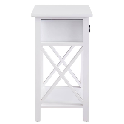 16 In. White Slim Wood End Table with Drawer and Shelf-Narrow Bedside Table for 
