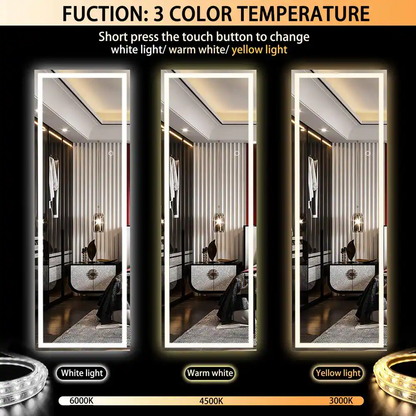 18 In. W X 58 In. H Square Black LED Lighted Floor Standing Mirror, Full Body Dr