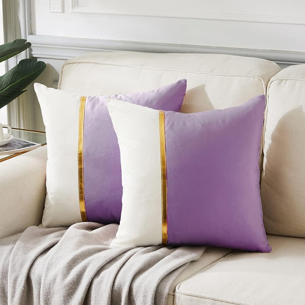 2 Packs Decorative Throw Pillow Covers 18X18 Inch for Living Room Couch Bed, Pur