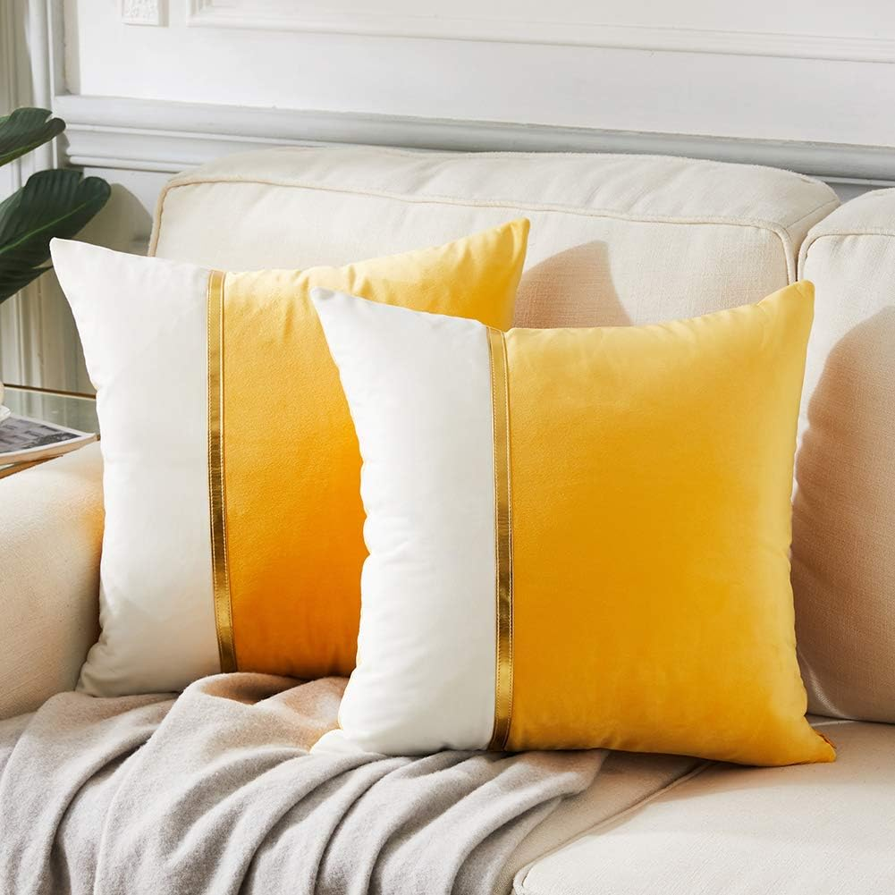 2 Packs Yellow Decorative Throw Pillow Covers 18X18 Inch for Living Room Couch B