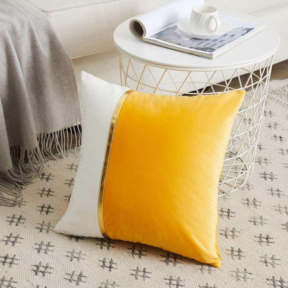 2 Packs Yellow Decorative Throw Pillow Covers 18X18 Inch for Living Room Couch B
