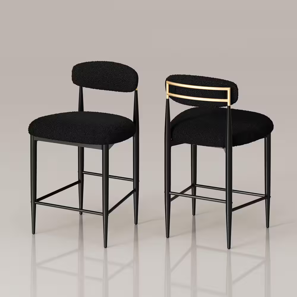 26 In. Black Boucle Counter Height Bar Stool (Set of 2) Dining Room Armless Chai