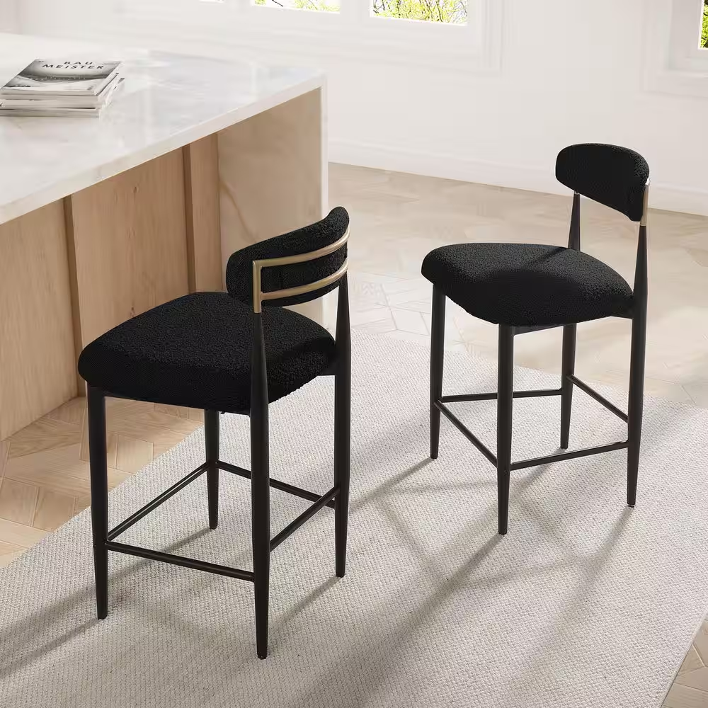 26 In. Black Boucle Counter Height Bar Stool (Set of 2) Dining Room Armless Chai