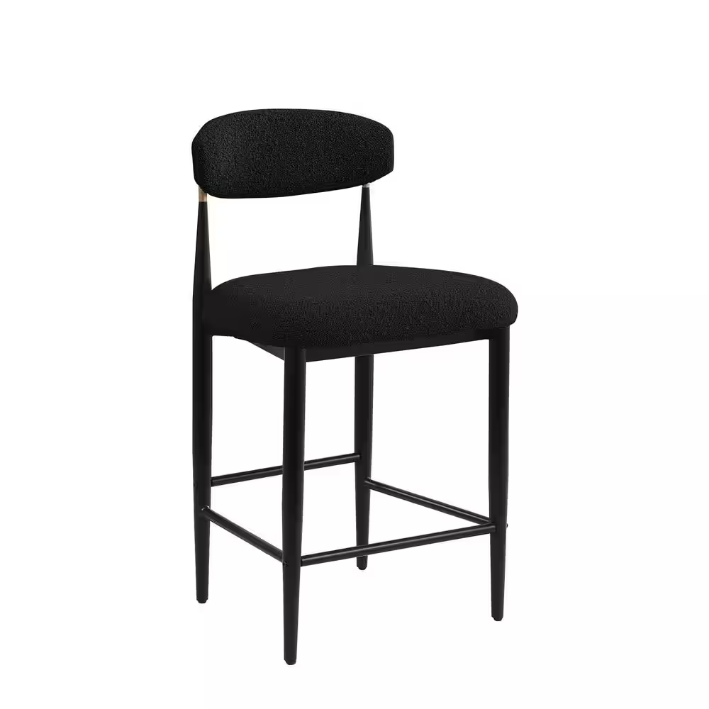 26 In. Black Boucle Counter Height Bar Stool (Set of 2) Dining Room Armless Chai