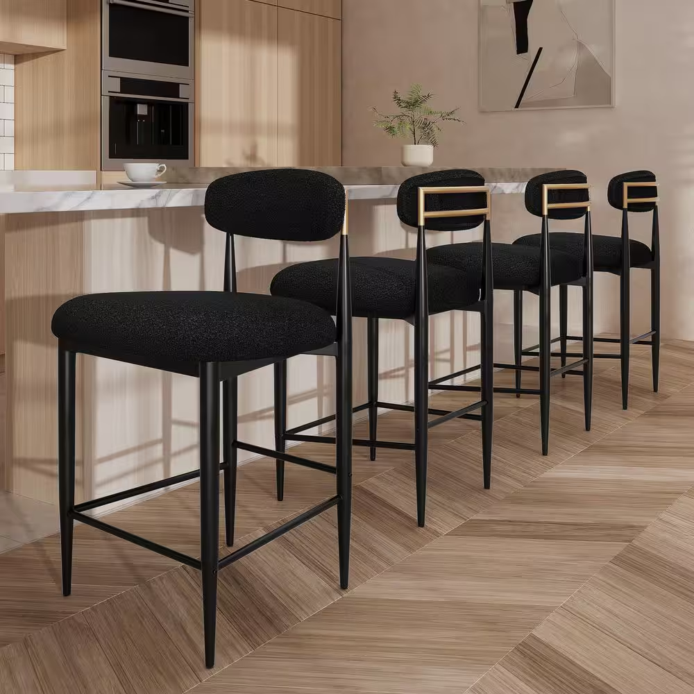 26 In. Black Boucle Counter Height Bar Stool (Set of 2) Dining Room Armless Chai