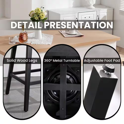 29 In. Black Faux Leather Upholstered Solid Wood Frame Bar Height Swivel Bar Sto
