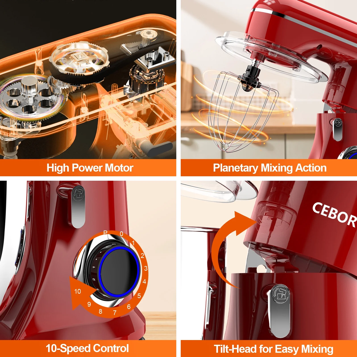 3-IN-1 Stand Mixer, 6.5 QT Tilt-Head 10-Speed Food Mixer, Kitchen Electric Mixer