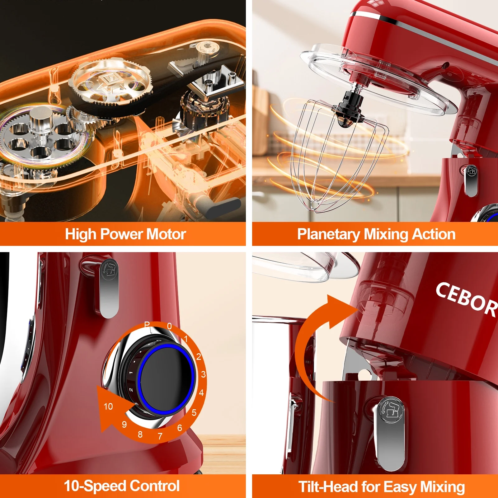 3-IN-1 Stand Mixer, 6.5 QT Tilt-Head 10-Speed Food Mixer, Kitchen Electric Mixer