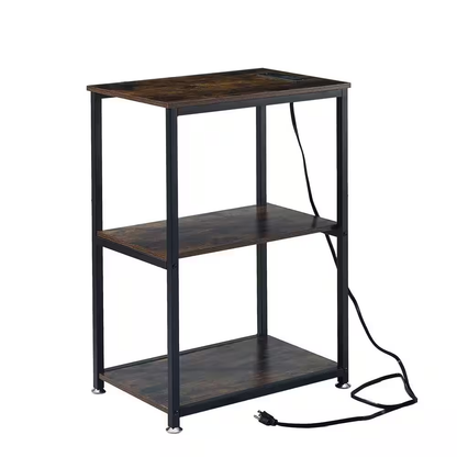 3-Tier Brown Side Table Stable Open Shelves with Metal Frames, End Table with Pl