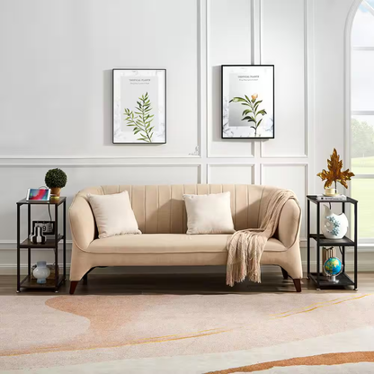 3-Tier Brown Side Table Stable Open Shelves with Metal Frames, End Table with Pl